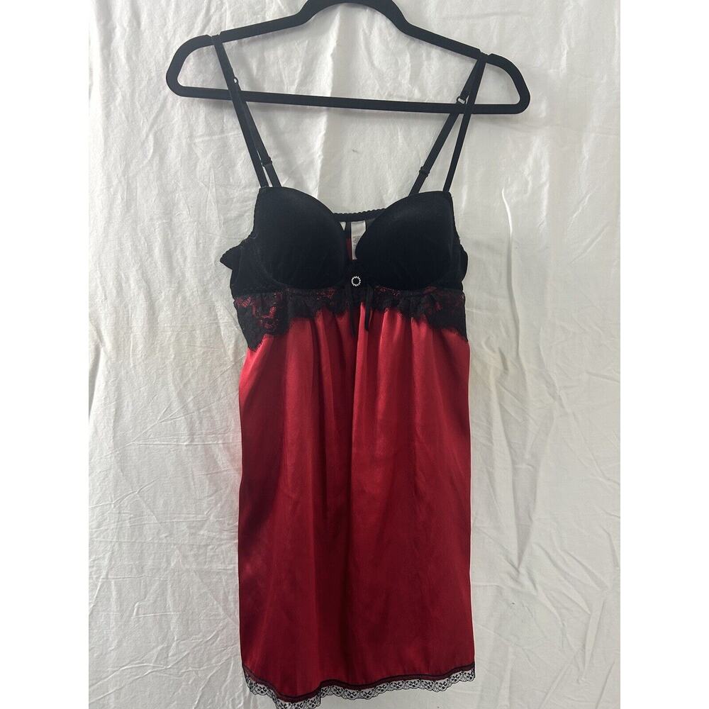 Ambrielle Slip Womens Sz S Red & Black Lightly Lined Underwire Lingerie Babydoll